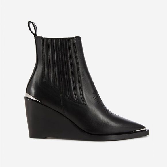 NWT! The KOOPLES $575 Topstiched Leather Wedge Ankle Boots Silver Detail EU 39 - Picture 16 of 16